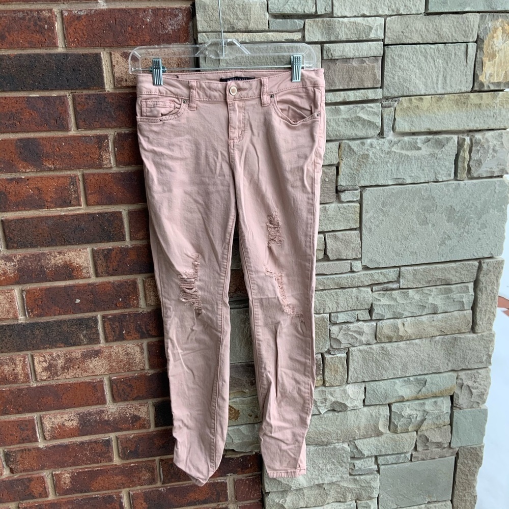 Angel Kiss Pink Tan Blush Ripped Skinny Jeans Jr 5